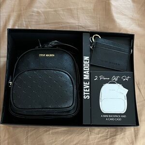 Steve Madden Black Mini Backpack and Card Case Set